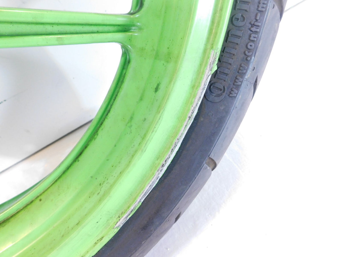 2005 & 2006 Kawasaki Ninja ZX6R ZX636 ZX6RR ZX600N Green Front Wheel Rim - bent - C3 Cycle