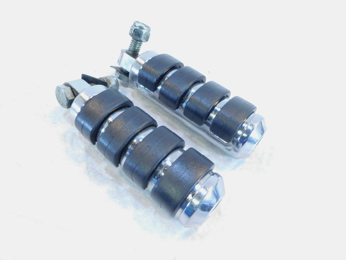 Pair Harley Touring Dyna Sportster & Softail Chrome & Rubber Footpeg Footrests - C3 Cycle