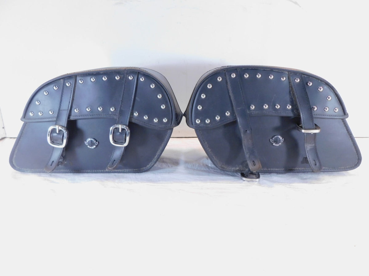 Viking Left & Right Motorcycle Slanted Studded Saddlebag Saddle Side Bag - C3 Cycle