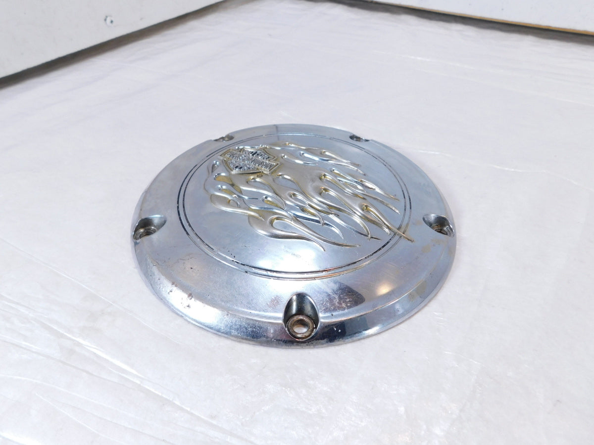 Harley Davidson Twin Cam Dyna Softail Left Engine Flames Derby Clutch Cover - C3 Cycle