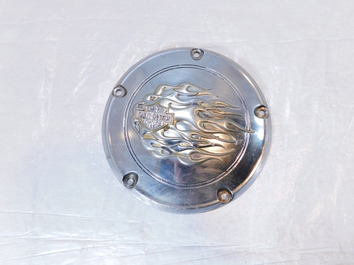 Harley Davidson Twin Cam Dyna Softail Left Engine Flames Derby Clutch Cover - C3 Cycle